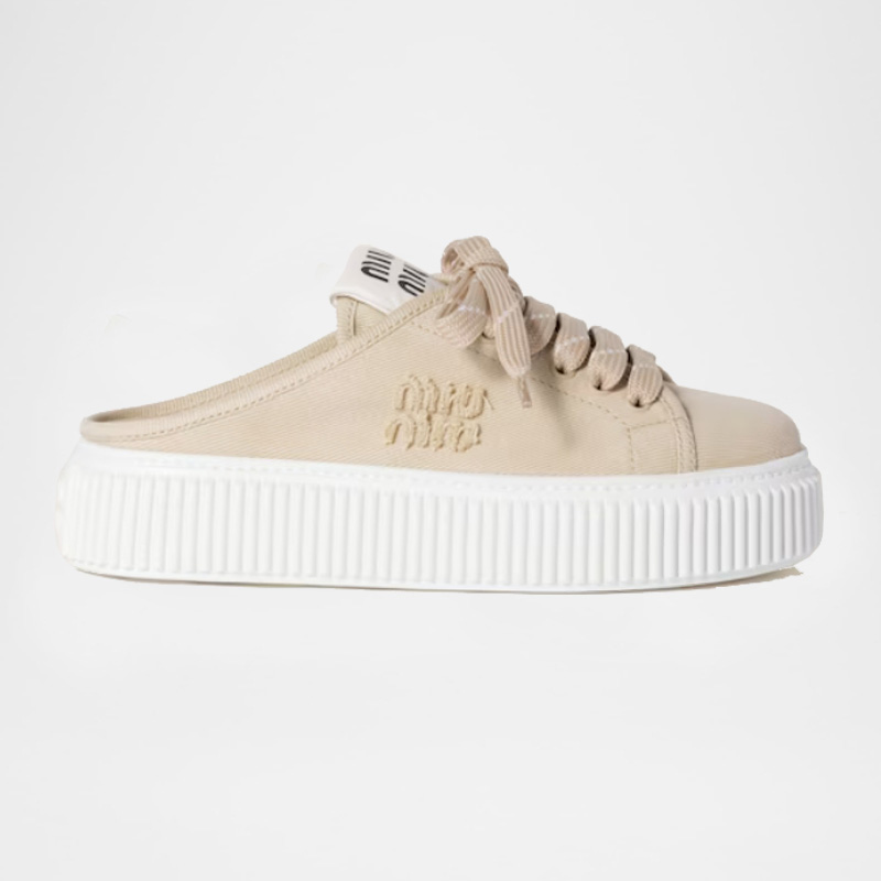 Denim with Logo Platform Mules