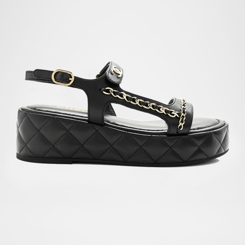 Lambskin Quilted Chain CC Platform Sandals