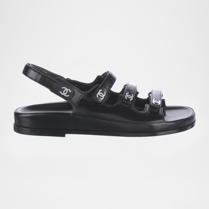 Leather Slingback Crystal Triple Velcro Dad Sandals