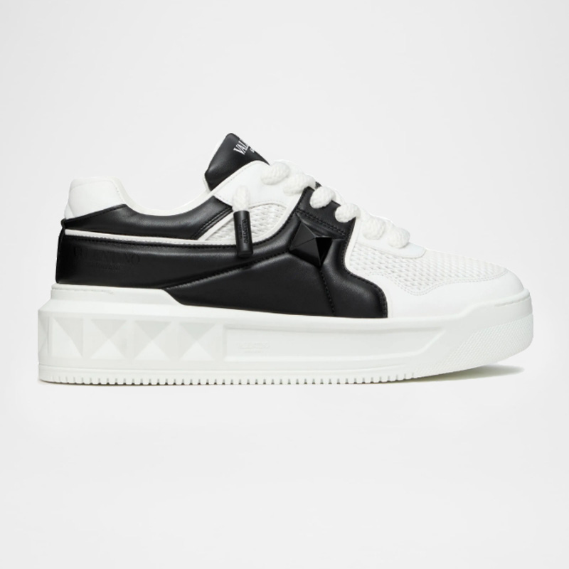 One Stud Leather and Mesh Low Top Sneaker