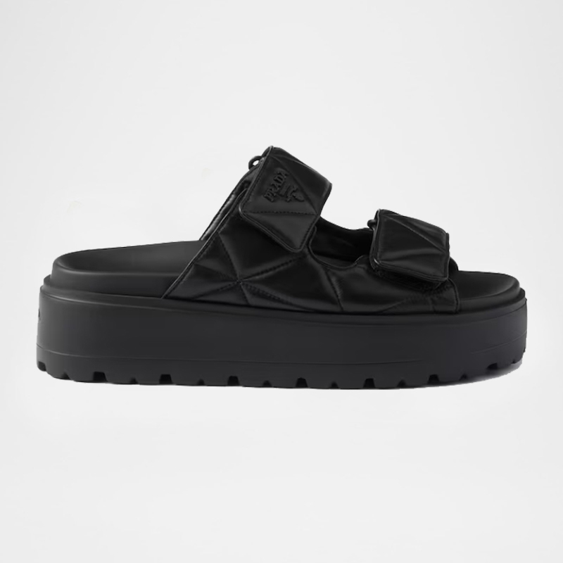 Padded Double Velcro Nappa Leather Platform Slides