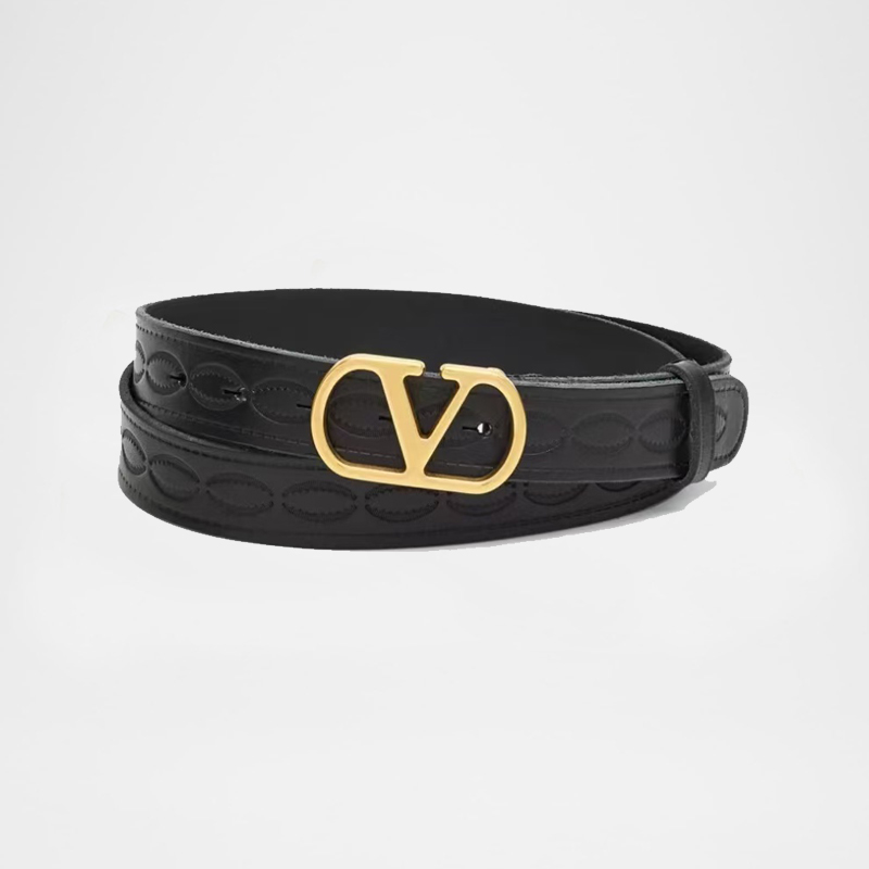 V Logo Leather Belt