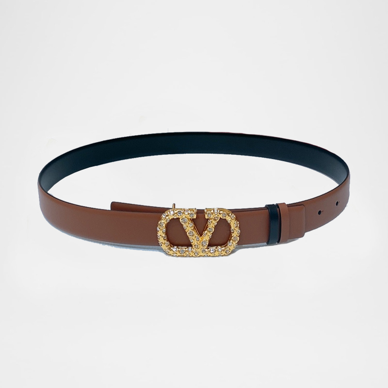 V Logo Crystal 30 Leather Belt